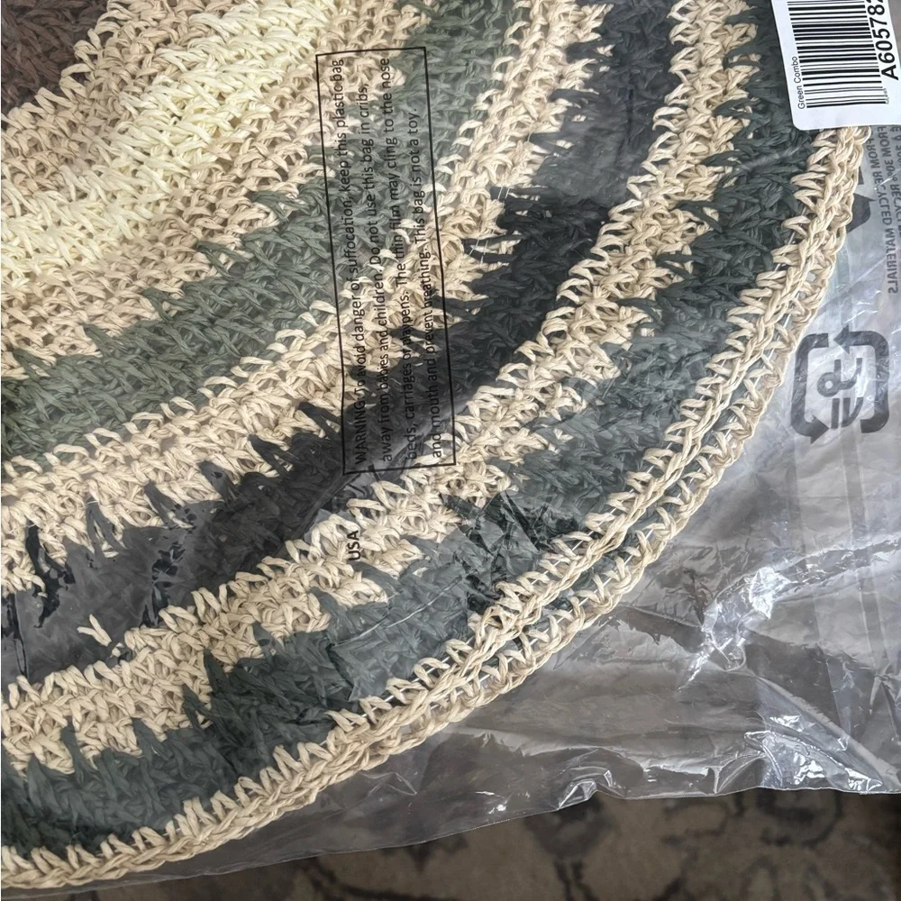 NEW IN BAG NIB Lori Goldstein LOGO Adjustable Striped Sun Hat in Green Black